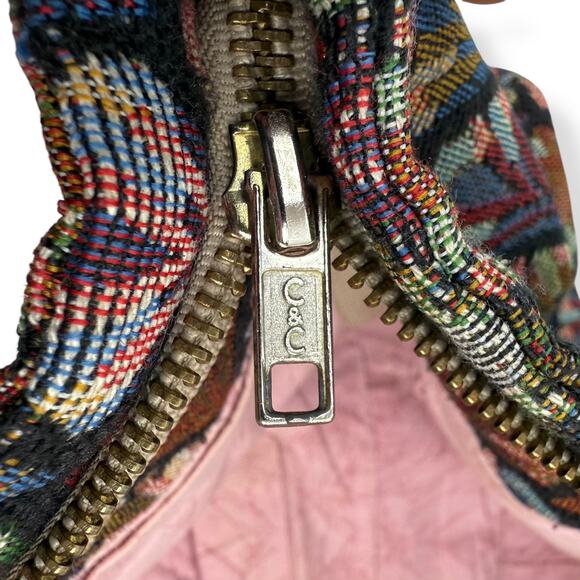 1960's handmade peacock rainbow tapestry carpet bag - Picture 7 of 15